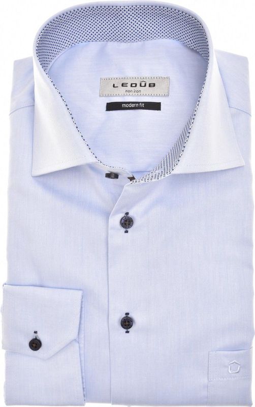 Ledub - Modern Fit Overhemd - Lichtblauw - Popeline - Strijkvrij