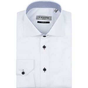 Ledub - Modern Fit Overhemd - Wit - Popeline - Strijkvrij