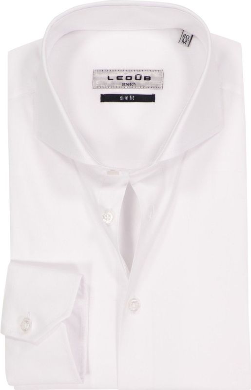 Ledub - Slim Fit Overhemd - Wit - Popeline - Strak Getailleerd