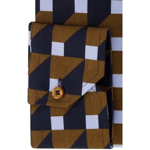 Ledub - Overhemd - Bruin Blauw Geprint - 100% Katoen - Lange Mouwen
