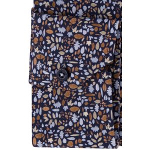 Ledub - Modern Fit Overhemd - Bruin Blauw Geprint - 100% Katoen