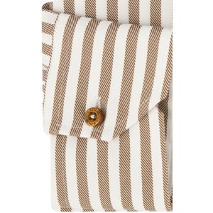 Ledub - Overhemd - Wit Bruin Gestreept - Modern Fit