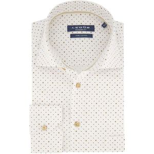 Ledub - Modern Fit - Overhemd - Witte Stippen&Bloemen Print - 100% Katoen