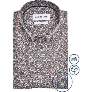 Ledub - Modern Fit Overhemd - Bruin - Katoen - Geprint Met Borstzak