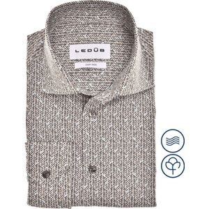 Ledub - Gedessineerd Shirt - Bruin - 100% Katoen - Easy Care