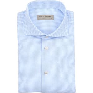 John Miller - Overhemd - Lichtblauw Geruit - 100% Katoen - Tailored Fit
