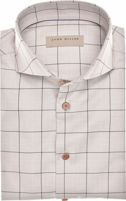 John Miller - Lichtbruin Geruit Overhemd - Strijkvrij - 100% Katoen