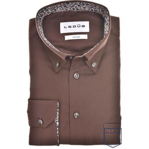 Ledub - Modern Fit Overhemd - Bruin - 100% Katoen - Button Down