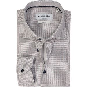 Ledub - Modern Fit Overhemd - Donkerblauw met Rood en Wit Dessin - Strijkvriendelijk