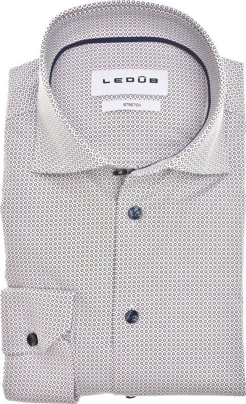 Ledub - Modern Fit Overhemd - Donkerblauw met Rood en Wit Dessin - Strijkvriendelijk