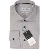 Ledub - Modern Fit Overhemd - Donkerblauw met Rood en Wit Dessin - Strijkvriendelijk