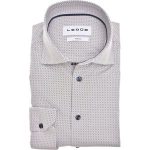 Ledub - Modern Fit Overhemd - Donkerblauw met Rood en Wit Dessin - Strijkvriendelijk