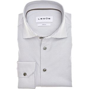 Ledub modern fit overhemd, popeline, donkergroen met wit dessin