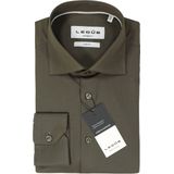 Ledub - Modern Fit Overhemd - Donker Olijfgroen - Popeline - Strijkvriendelijk