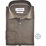 Ledub - Modern Fit Overhemd - Donker Olijfgroen - Popeline - Strijkvriendelijk