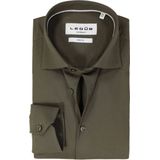Ledub - Modern Fit Overhemd - Donker Olijfgroen - Popeline - Strijkvriendelijk