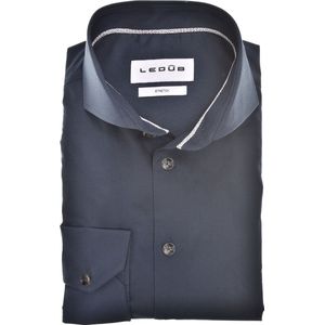 Ledub - Slim Fit Overhemd - Donkerblauw - Popeline - Strijkvriendelijk