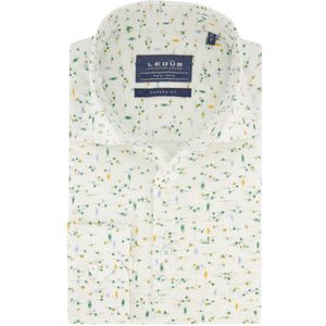 Ledub - Modern Fit - Overhemd - Wit met Groen - 100% Katoen