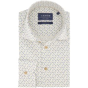 Ledub - Modern Fit Overhemd - Wit - Groen Stippen - 100% Katoen
