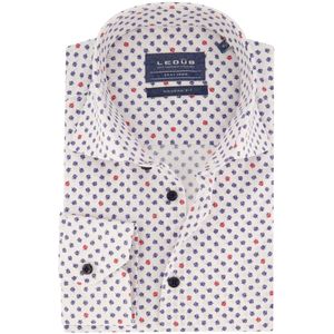 Ledub - Modern Fit Overhemd - Wit - 100% Katoen - Klavertjesprint