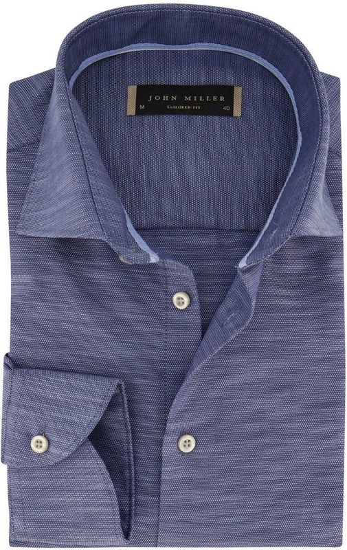 John Miller - Tailored Fit - Overhemd - Navy Gemeleerd - 100% Katoen
