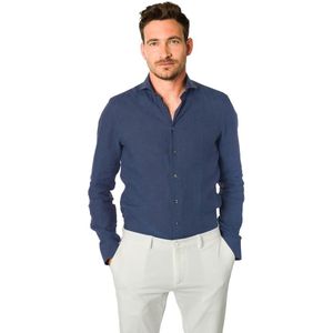 John Miller - Tailored Fit - Overhemd - Donkerblauw - Linnen