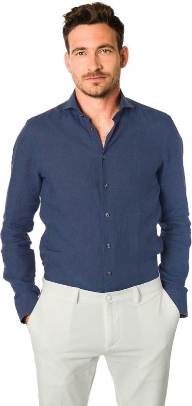 John Miller - Tailored Fit - Overhemd - Donkerblauw - Linnen