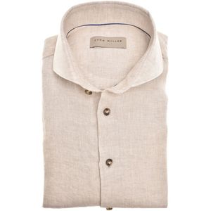 John Miller - Tailored Fit Overhemd - Bruin - 100% Linnen