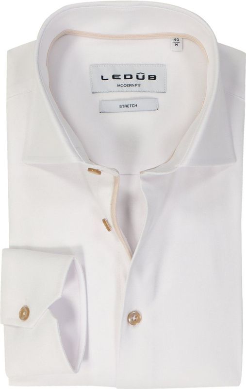 Ledub - Overhemd - Wit - Effen - Normale Fit - Katoen