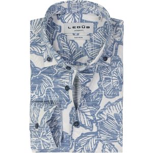 Ledub - Modern Fit - Overhemd - Middenblauw met Wit Dessin - Strijkvriendelijk