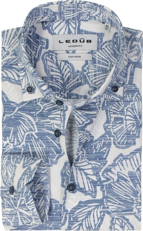 Ledub - Modern Fit Overhemd - Middenblauw - Popeline - Strijkvriendelijk
