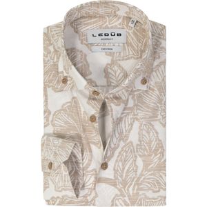 Ledub - Modern Fit - Overhemd - Middenblauw met Wit Dessin - 100% Katoen - Strijkvriendelijk