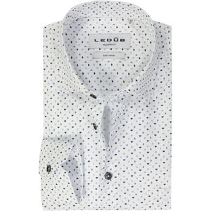 Ledub - Modern Fit Overhemd - Wit met Blauw Dessin - 100% Katoen - Strijkvriendelijk