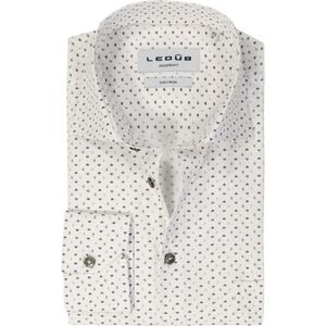 Ledub - Modern Fit Overhemd - Wit met Groen Dessin - Strijkvriendelijk