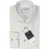 Ledub - Modern Fit - Overhemd - Wit met Blauw en Beige Dessin - Strijkvriendelijk