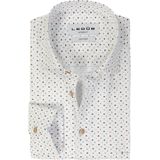Ledub - Modern Fit - Overhemd - Wit met Blauw en Beige Dessin - Strijkvriendelijk