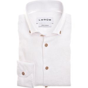 Wit modern fit puur katoenen overhemd met blauw/beige print - Wit - Maat 46