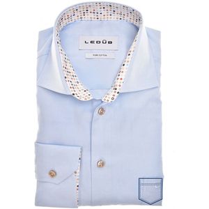 Ledub - Modern Fit Overhemd - Lichtblauw - Katoen - Lange Mouwen