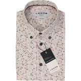 Ledub - Modern Fit - Overhemd - Wit met Bruin en Blauw Dessin - Korte Mouw - Strijkvriendelijk