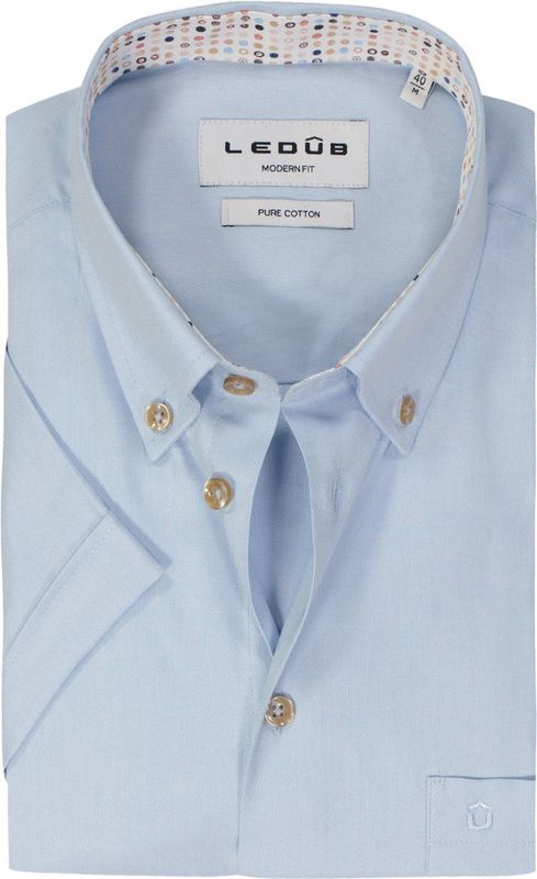 Ledub modern fit overhemd, korte mouw, popeline, lichtblauw