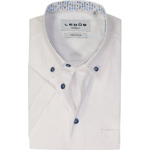 Ledub - Modern Fit Overhemd - Korte Mouw - Popeline - Wit - Strijkvriendelijk