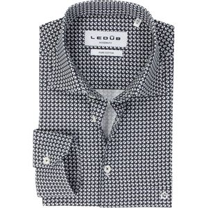 Ledub - Modern Fit - Overhemd - Donkerblauw met Wit Dessin - Strijkvriendelijk