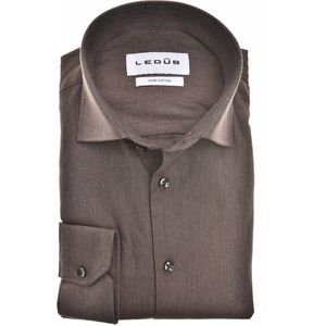 Ledub - Modern Fit Overhemd - Effen - Bruin - 100% Katoen