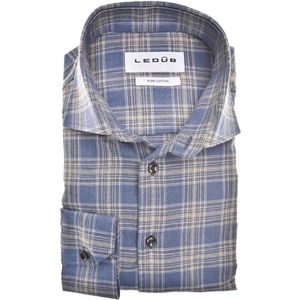 Ledub - Modern Fit Overhemd - Blauw - 100% Katoen - Geruit Patroon