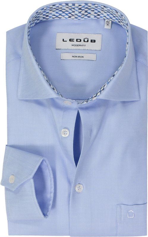 Ledub - Modern Fit Overhemd - Lichtblauw - 100% Katoen - Strijkvrij