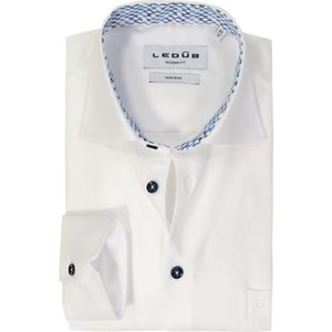 Ledub - Modern Fit Overhemd - Wit - Popeline - Strijkvrij