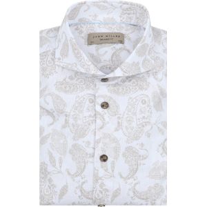 John Miller Overhemd Linnen Blend Paisley Print Beige - Maat 38 - Heren - Overhemden Formeel