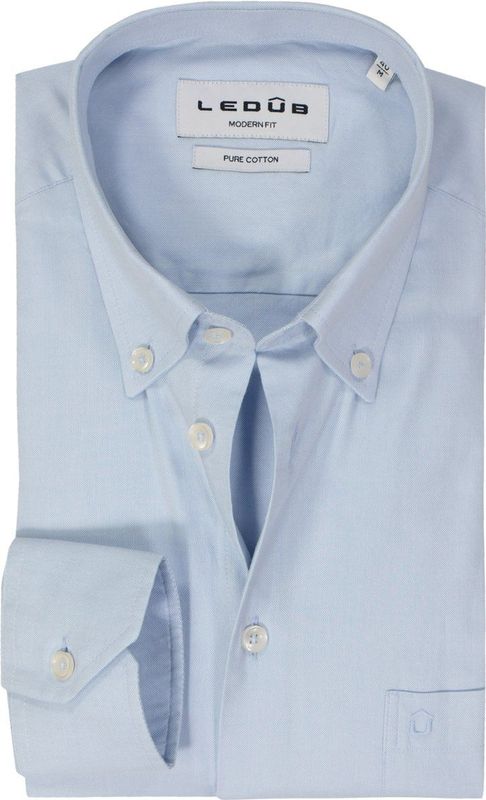 Ledub - Modern Fit - Overhemd - Lichtblauw - Katoen - Strijkvriendelijk