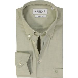 Ledub - Groen Effen Overhemd - 100% Katoen - Lange Mouwen - Button Down Kraag