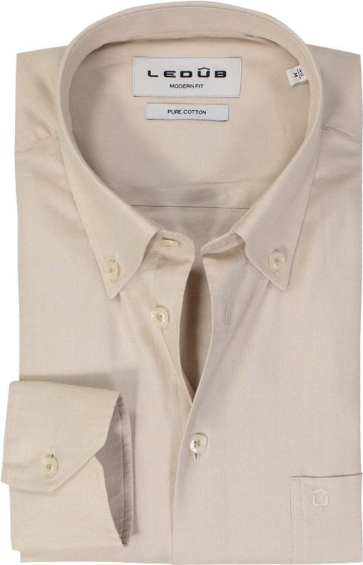 Ledub - Modern Fit - Overhemd - Lichtbruin - Strijkvriendelijk